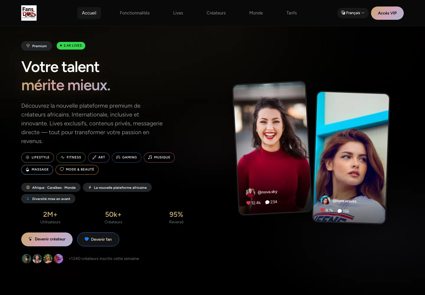 Capture d'écran du site Fans Dols