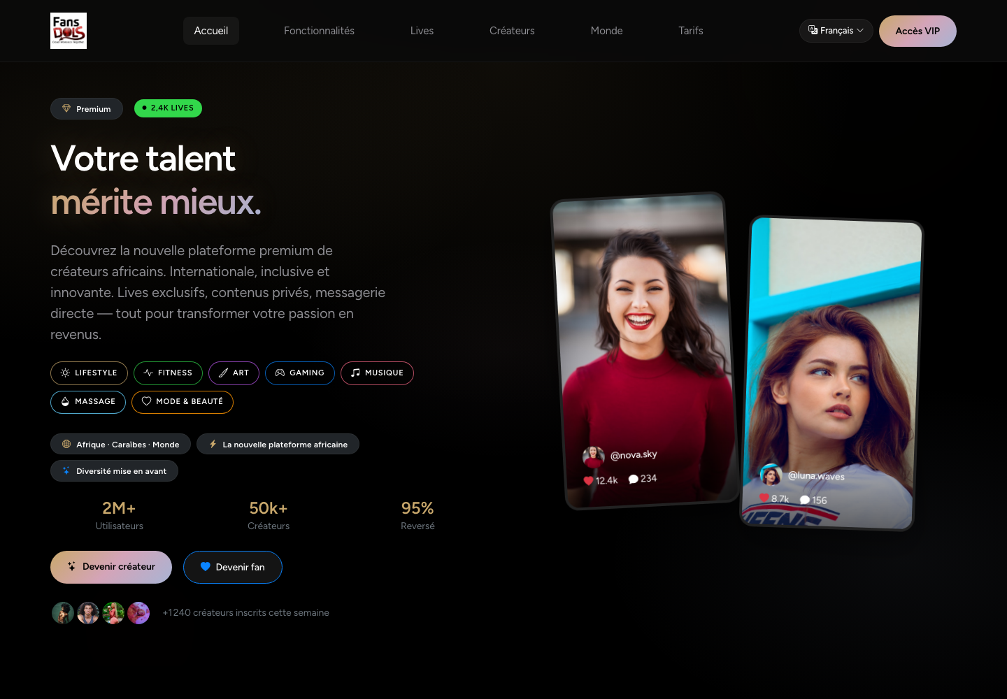 Capture d'écran du site Fans Dols